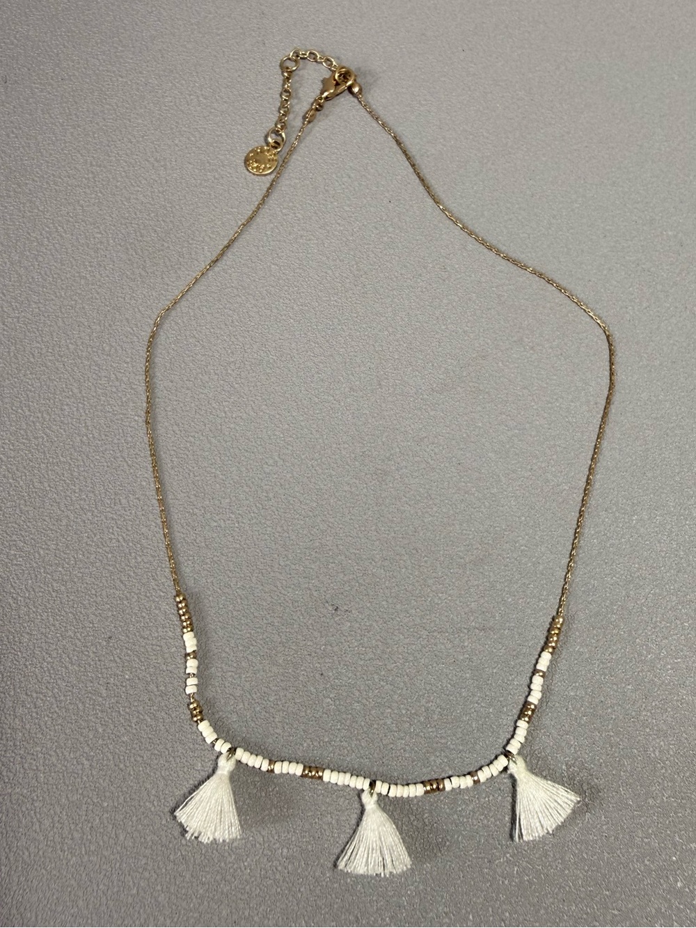 Hope Ave Dainty Gold-Tone and White Tassel Seed Bead Necklace